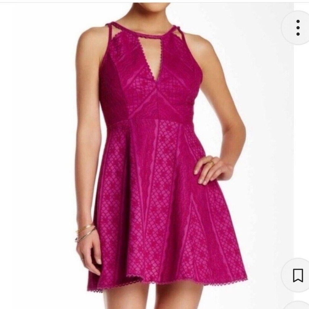 Free People Miss Connections Fuchsia Mini Flirty Cutout Skater Dress Size 6